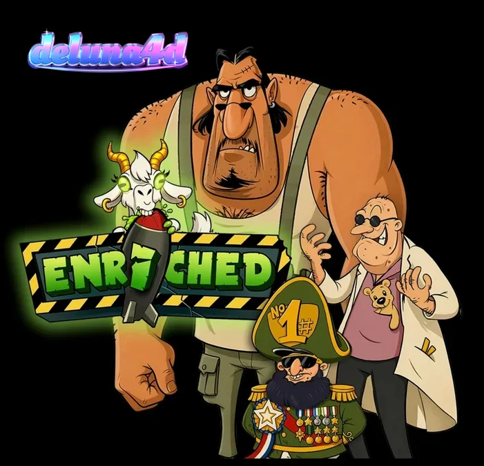 Tampilan layar permainan slot Enriched dengan tema nuklir dan retro-futuristik.